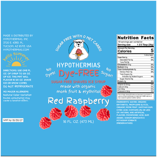Red Raspberry – Dye-FREE Sugar-Free Ready-to-Use Snow Cone & Shaved Ice Syrup – 16 Fl oz