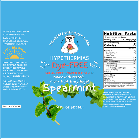 Spearmint – Dye-FREE Sugar-Free Ready-to-Use Snow Cone & Shaved Ice Syrup – 16 Fl oz
