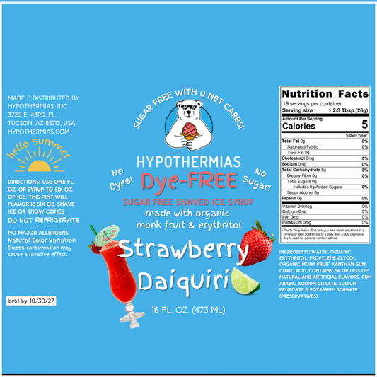 Strawberry Daiquiri – Dye-FREE Sugar-Free Ready-to-Use Snow Cone & Shaved Ice Syrup – 16 Fl oz