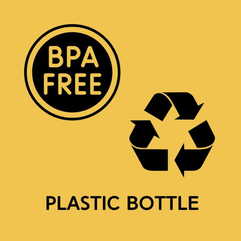 BPA-free symbol, recycle symbol, plastic bottle.