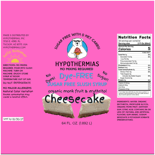 Cheesecake | Hypothermias SUGAR FREE Dye-FREE Slush Syrup | Half Gallon
