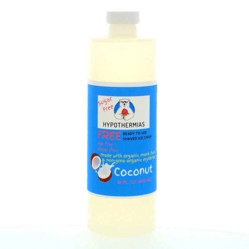 Coconut Hypothermias Sugar Free | Dye-FREE Shaved Ice & Snow Cone Syrup | Organic Monk Fruit | Pint (16 fl. oz)