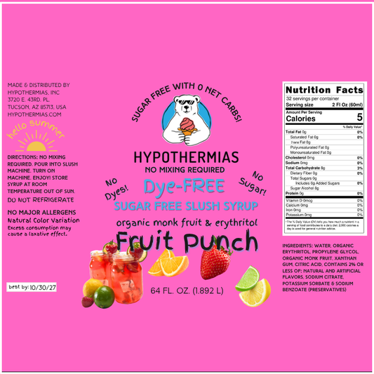 Fruit Punch | Hypothermias SUGAR FREE Dye-FREE Slush Syrup | Half Gallon