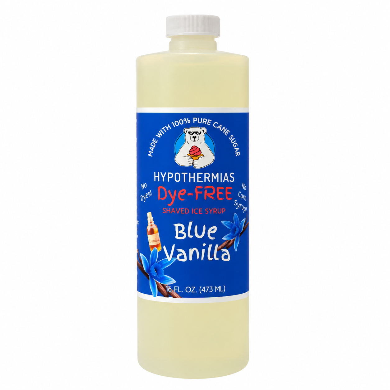 Hypothermias Blue Vanilla Dye-Free Shaved Ice and Snow Cone Syrup - 16 oz