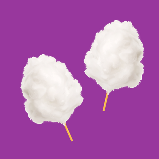 Fluffy cotton candy representing Hypothermias Dye-FREE Cotton Candy Slush Syrup, made with non-GMO 100% pure cane sugar and no artificial colors.