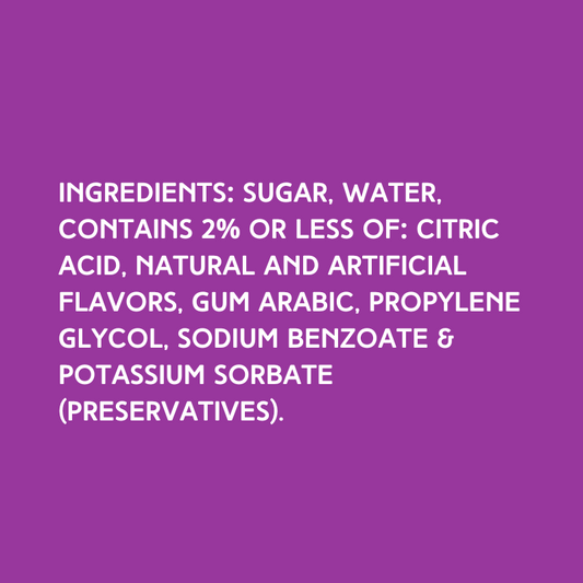 Ingredients of Hypothermias Dye-FREE Papaya Slush Syrup, a clear syrup made with pure cane sugar, no corn syrup, and no artificial dyes.