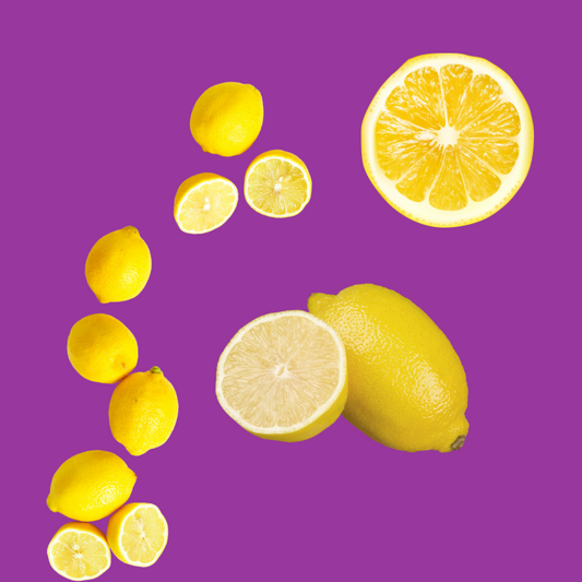 Fresh lemons representing Hypothermias Lemon Dye-Free Slush Syrup, made with pure cane sugar and no corn syrup or artificial dyes for slush machines and frozen drinks.