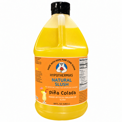 Hypothermias natural pina colada slush syrup, 64 fl oz bottle, made with pure cane sugar and no artificial dyes.