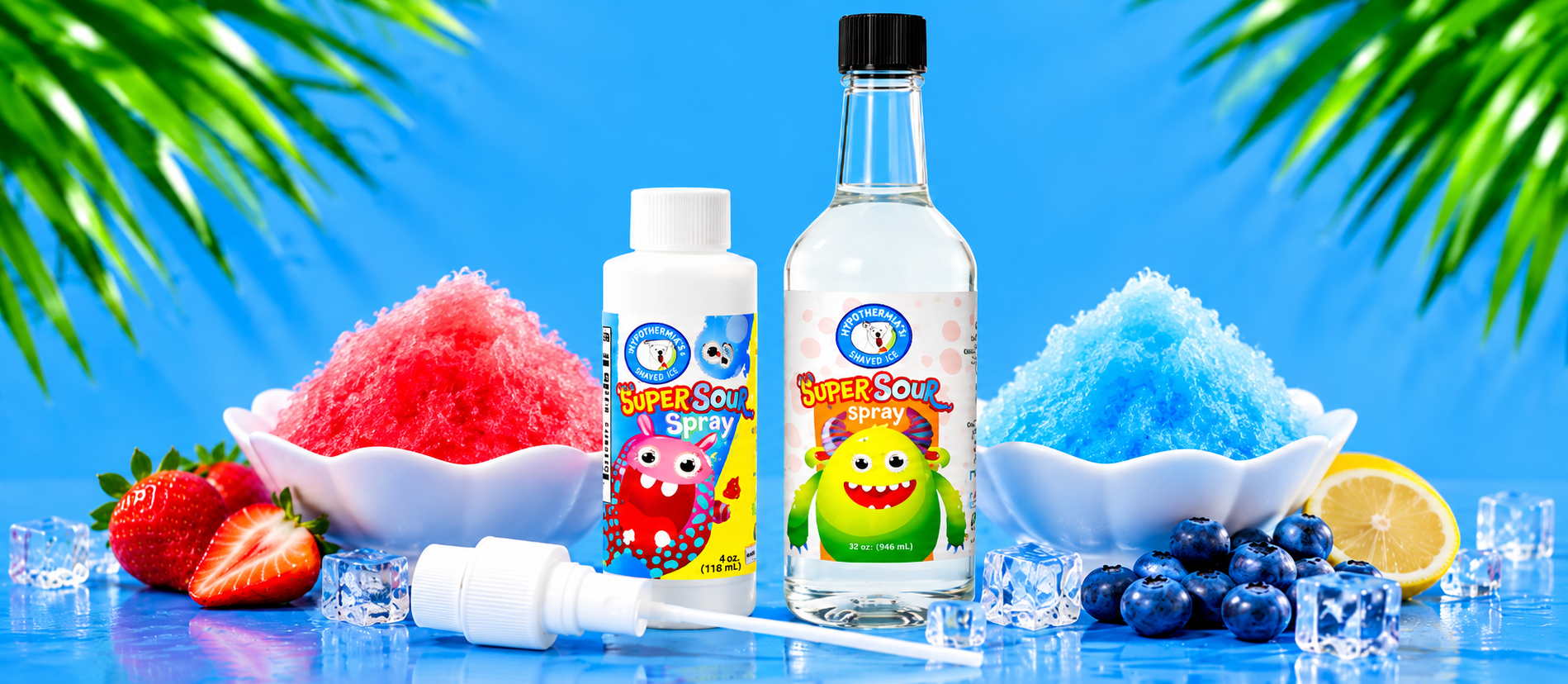 Hypothermias Super Sour flavor topping spray for shaved ice and snow cones