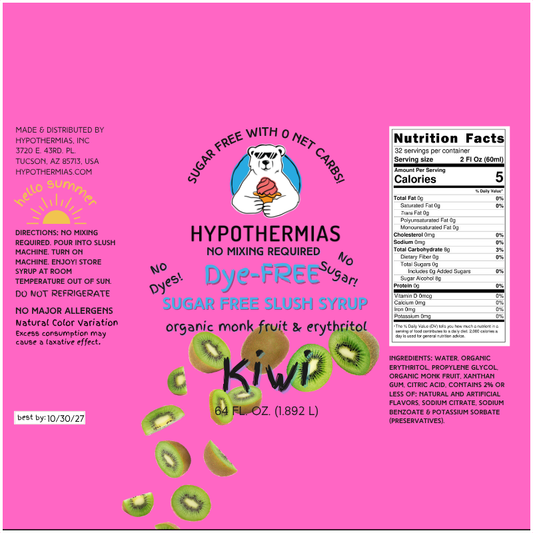 Kiwi | Hypothermias SUGAR FREE Dye-FREE Slush Syrup | Half Gallon
