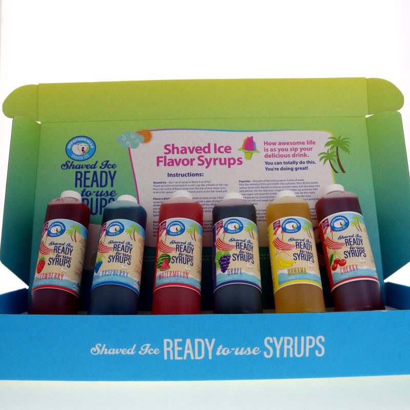 Hypothermias shaved ice or snow cone 6 pack syrup gift set in designer box.