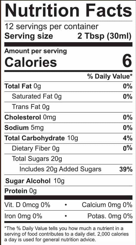 Sugar Free Prickly Pear Coffee Syrup nutrition facts.