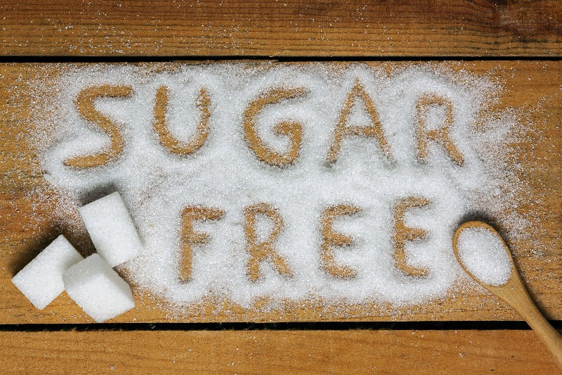 Sugar free written in monk fruit on wooden table