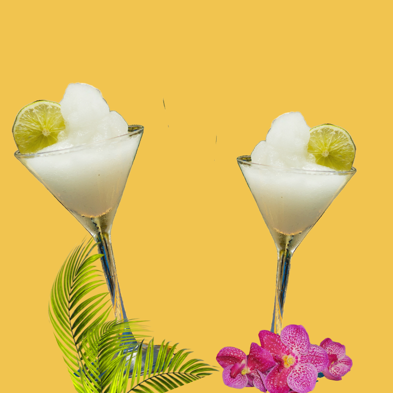 Tropical daiquiris representing Wild Desert Dye-FREE Daiquiri Coffee Syrup made with pure cane sugar and no artificial dyes.
