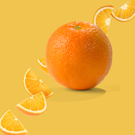 A picture of vibrant citrus oranges representing bold orange clear, dye-free coffee syrup with classic soda flavor made for teas, sodas, and lattes