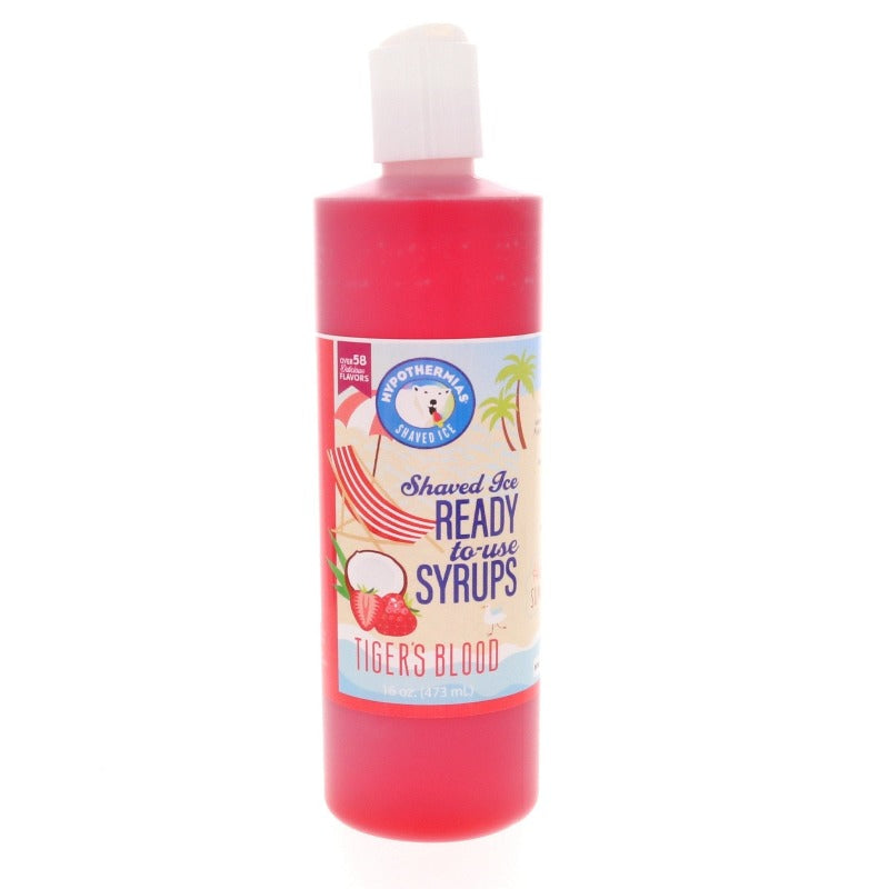 Hypothermias 100 percent pure cane sugar Tiger's Blood shaved ice syrup pint bottle.