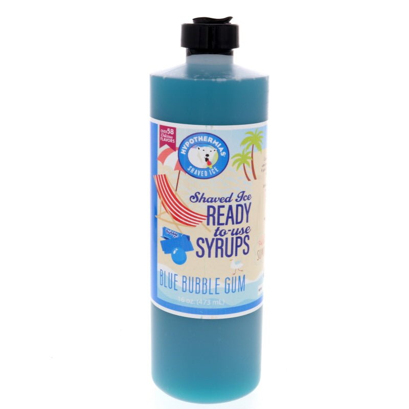 Hypothermias 100% pure cane sugar blue bubble gum snow cone or shaved ice syrup 16 Fl Oz.