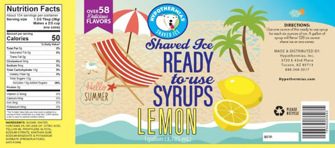 Hypothermias lemon pure cane sugar snow cone or shaved ice syrup nutritional label.