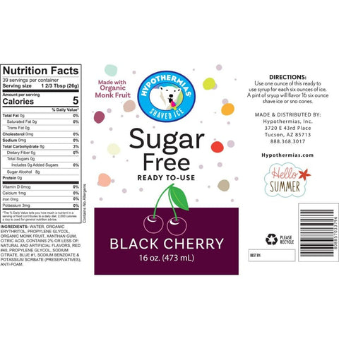 Hypothermias black cherry monk fruit sweetened sugar free shaved ice or snow cone syrup nutritional label.