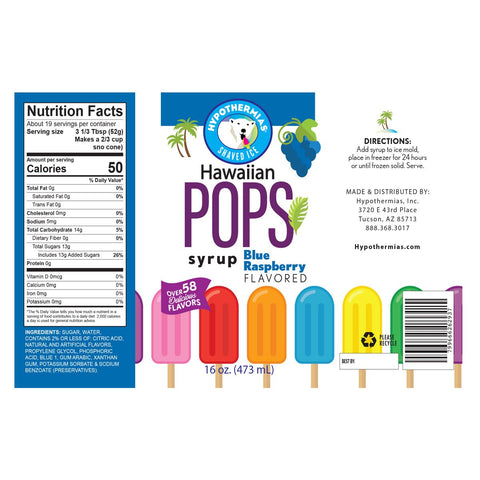 Blue Raspberry Hawaiian Pop Ready to Use Syrup - Hypothermias.com