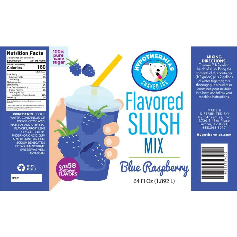Blue Raspberry Frozen Slush or Slushie Base Syrup 100% Pure Cane Sugar