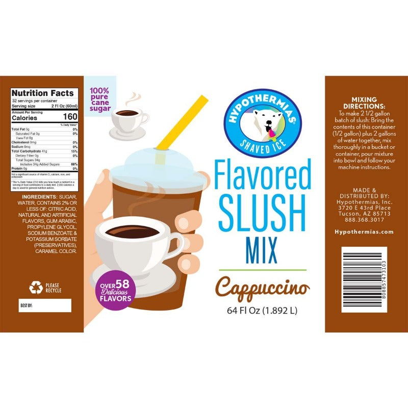 Cappuccino Frozen Slush or Slushie Base Syrup | 100% Pure Cane Sugar