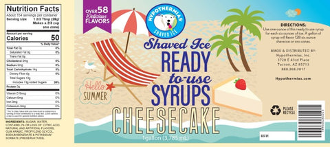 Hypothermias cheesecake pure cane sugar snow cone or shaved ice syrup nutritional label.