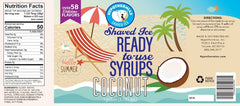 Hypothermias coconut pure cane sugar snow cone or shaved ice syrup nutritional label.