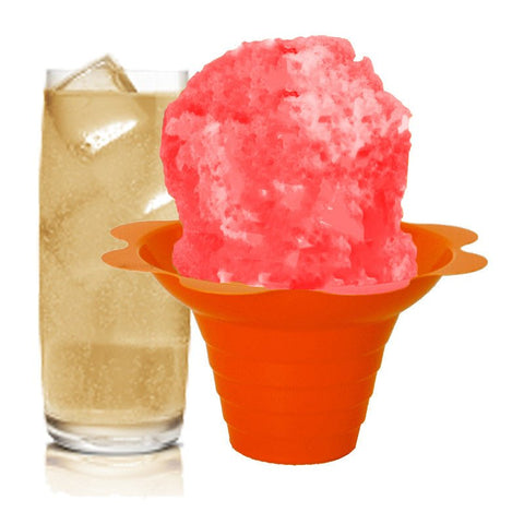 Hypothermias cream soda snow cone in small orange flower cup.