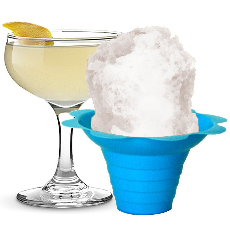 Hypothermias daiquiri shaved ice in small blue flower cup.