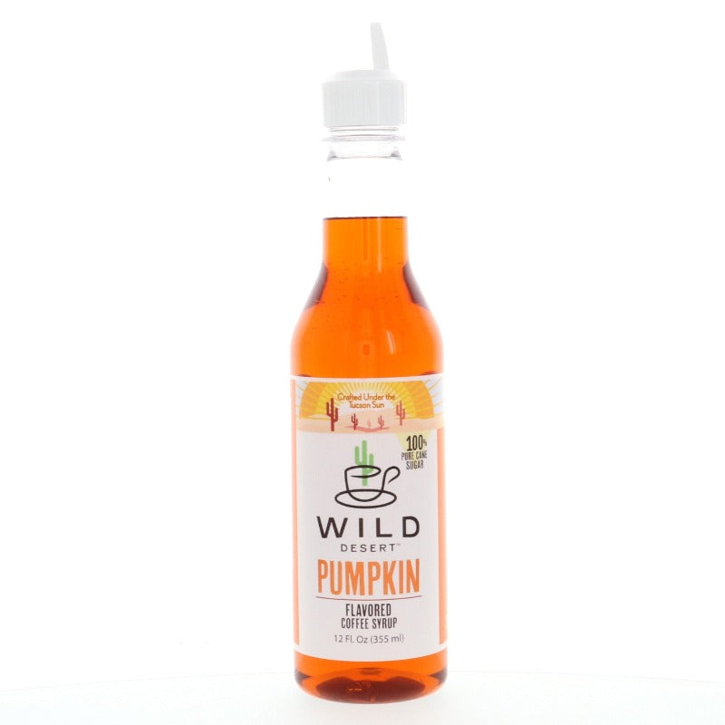 Wild Desert 100 pure cane sugar pumpkin coffee syrup in 12 Fl Oz bottle.