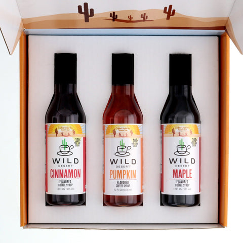 Gourmet Coffee Syrups Gift Set of 3 Flavors - Cinnamon, Pumpkin, Maple - Hypothermias.com