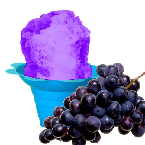 Hypothermias grape shaved ice in small blue flower cup.
