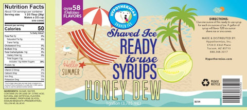 Hypothermias honey dew snow cone or shaved ice syrup pure cane sugar nutritional label