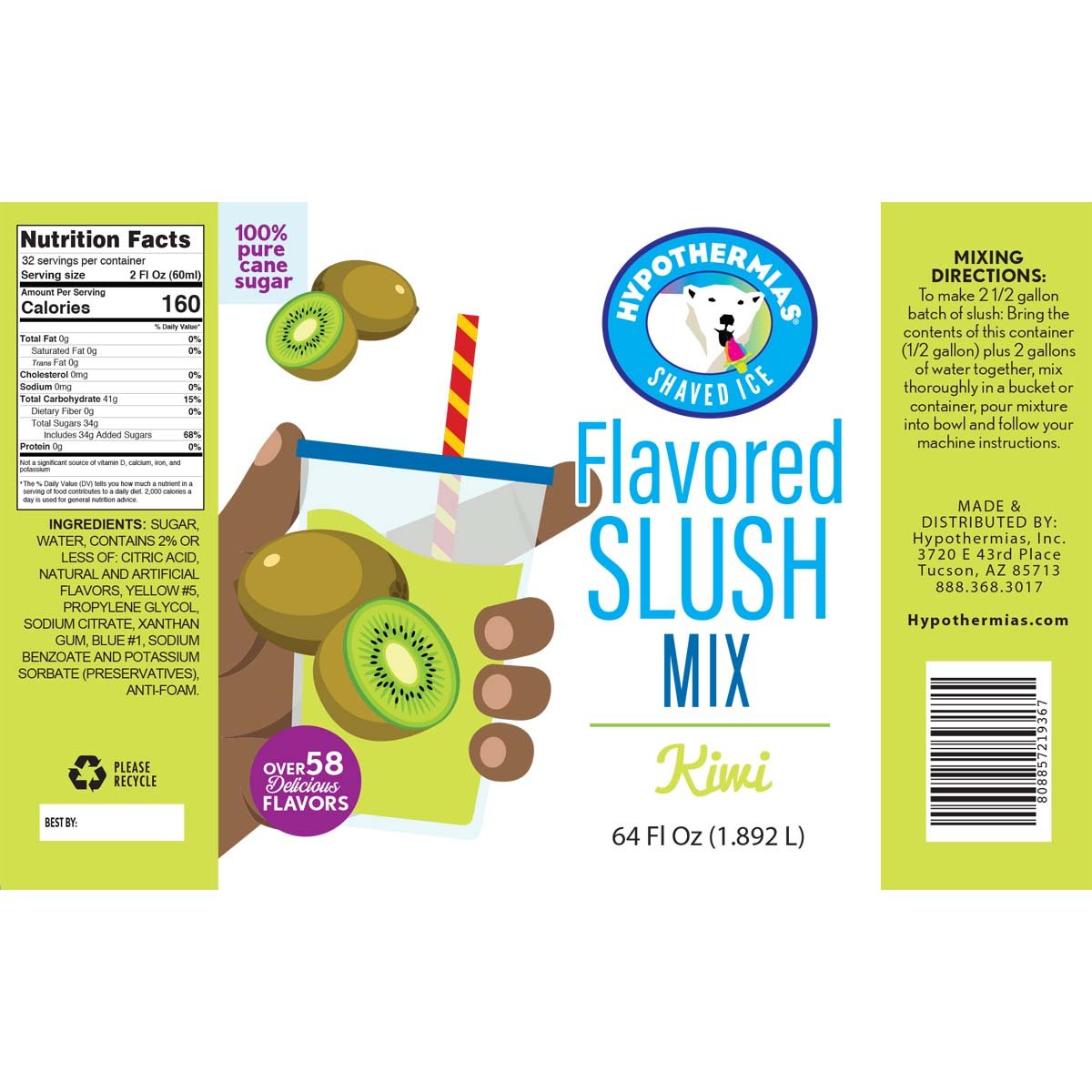 Hypothermias Kiwi Frozen Slush Base Ingredients Label