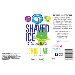Hypothermias lemon lime shaved ice or snow cone flavor syrup concentrate ingredient label.