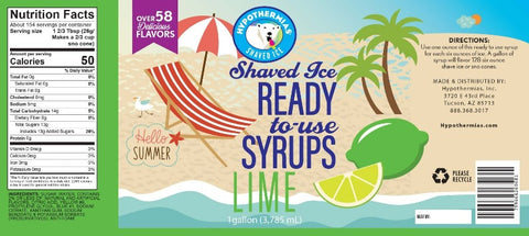 Hypothermias lime pure cane sugar snow cone or shaved ice syrup nutritional label.