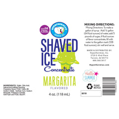 Hypothermias margarita shaved ice or snow cone flavor syrup concentrate ingredient label.