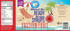 Hypothermias passion fruit pure cane sugar snow cone or shaved ice syrup nutritional label.