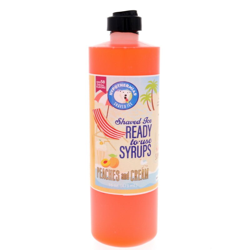 Hypothermias peaches and cream pure cane sugar snow cone or shaved ice syrup 16 Fl Oz.