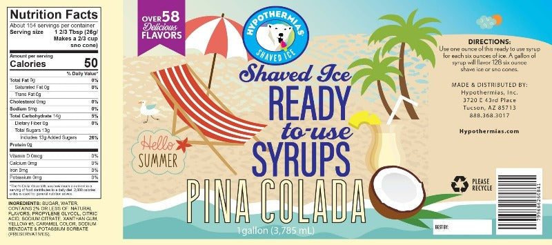 Pina Colada 100% Pure Cane Sugar Snow Cone or Shaved Ice Syrup