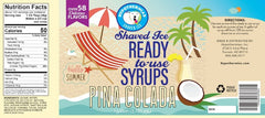 Hypothermias pina colada pure cane sugar snow cone or shaved ice syrup nutritional label.