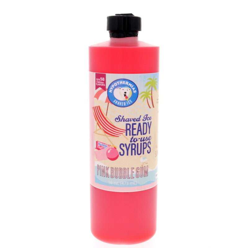 Hypothermias pink bubble gum pure cane sugar snow cone or shaved ice syrup 16 Fl Oz.