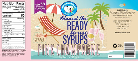 Hypothermias pink champagne pure cane sugar snow cone or shaved ice syrup nutritional label