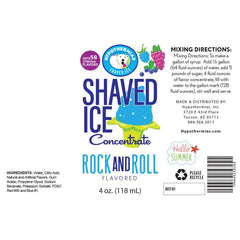 Hypothermias rock and roll shaved ice or snow cone flavor syrup concentrate ingredient label.