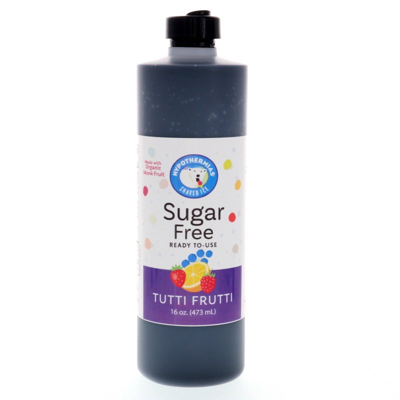 Hypothermias tutti Frutti monk fruit sweetened sugar free snow cone or shaved ice syrup 16 Fl Oz.