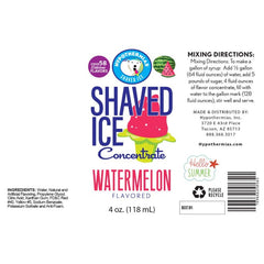 Hypothermias watermelon shaved ice or snow cone flavor syrup concentrate ingredient label.