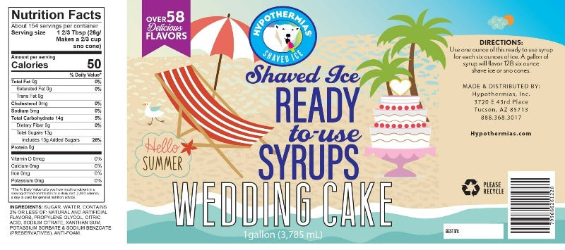 Hypothermias wedding cake pure cane sugar snow cone or shaved ice syrup nutritional label.