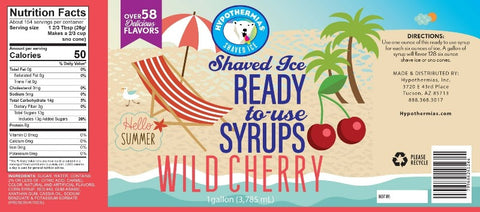Hypothermias wild cherry pure cane sugar snow cone or shaved ice syrup nutritional label.
