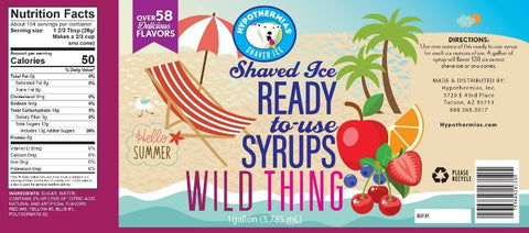 Hypothermias wild thing pure cane sugar snow cone or shaved ice syrup nutritional label.